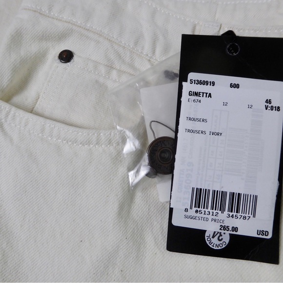 Max Mara Weekend Ginetta Wide Leg Cropped Cotton Denim Pants Jeans NWT Ivory - Picture 5 of 8